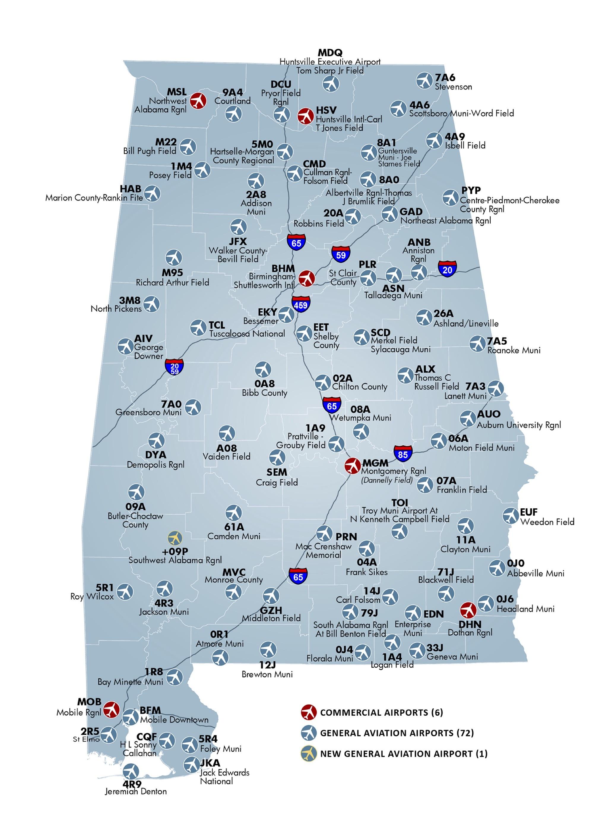 Alabama Study Airports Map